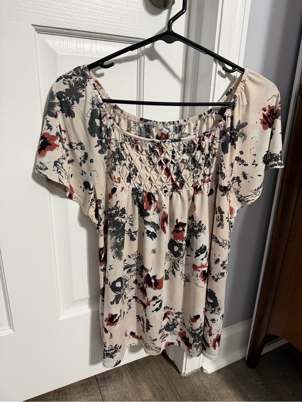 Maurice’s brand, Cream Floral Smocked Square Neck Short Sleeve Top